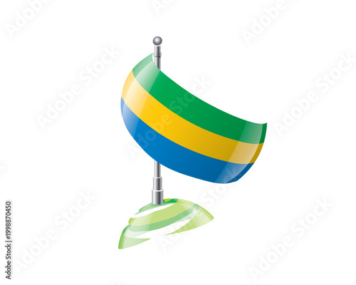 Foto Highly detailed of waving Gabonese flag with metallic pole and subtle shadow eff
