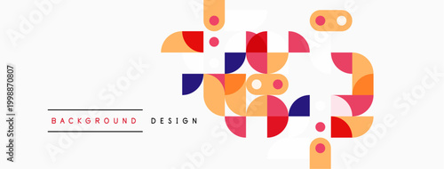 Abstract geometric shapes, vibrant colors, modern design. Circles, rectangles create dynamic composition. Minimalist aesthetic, clean background.