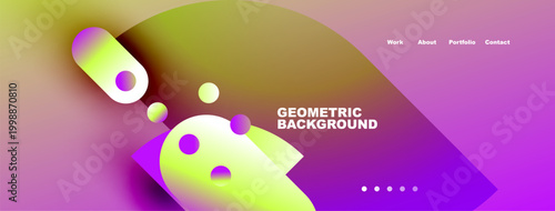 Abstract design features vibrant gradients, circles, text. Modern aesthetic suitable for website header or banner. Pink, yellow hues dominate.