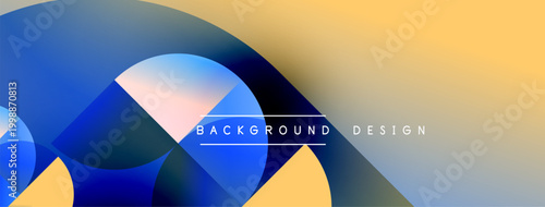 Abstract geometric shapes overlap. Blue, yellow, peach hues blend. Background text reads background design. Modern visual composition.
