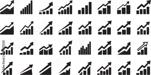Canvas Print Black and white business growth icons.
