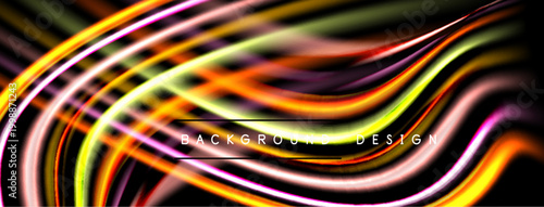 Abstract vibrant lines create flowing background. Colors blend, forming dynamic wave pattern. Modern design element.
