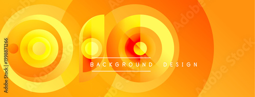 Abstract orange design features concentric circles, gradients, text reading background design. Modern, vibrant visual element.