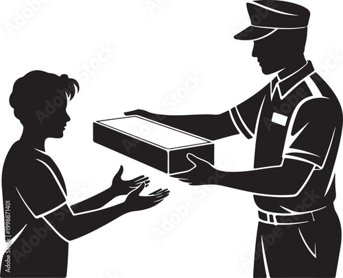 Mailman delivering package to person silhouette