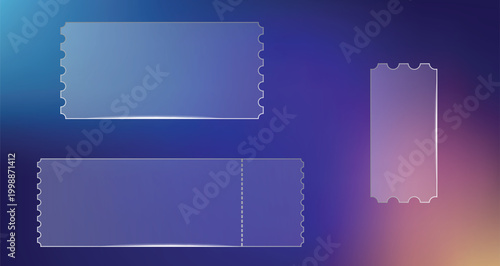 Transparent ticket template set for events cinema transport admission vector illustration