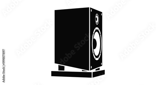 Black subwoofer speaker silhouette with circular driver modern audio equipment design silhouette high quality professional detailed elegant stylish clean
