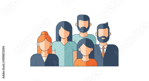 Diverse Group of People Standing Together, Flat Design Illustration