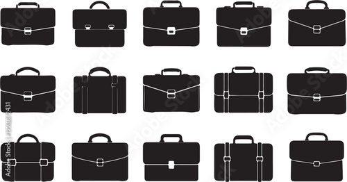 Collection of various black briefcase silhouettes for business and travel.