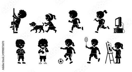 Set of Children Activities Silhouettes