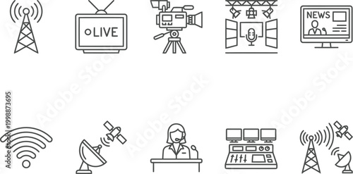 set of television and broadcasting icons