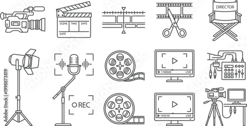 set of video production icons, film making symbols