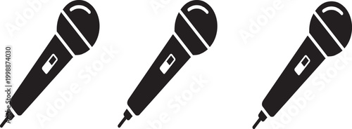 Microphone Silhouette Icon Set Audio Recording Music Vector