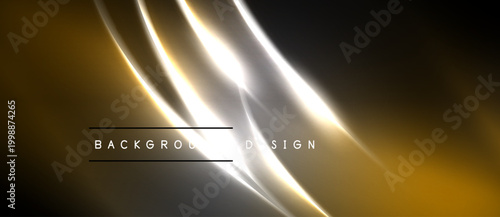 Abstract golden lines create dynamic flow. Dark background emphasizes bright, elegant design. Text reads background design.