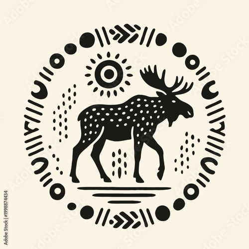 Moose with large antlers profile view.