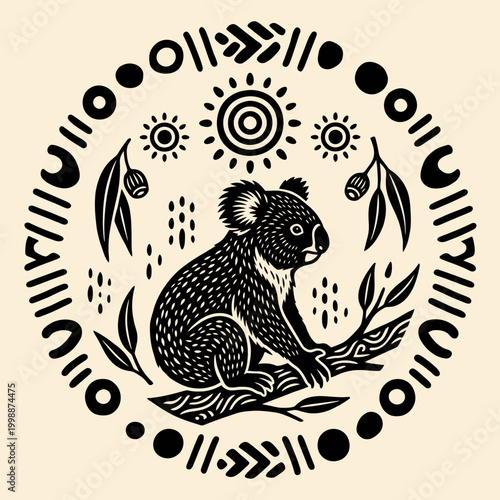 Koala sitting on a branch.