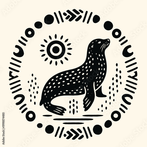 Seal with spotted fur standing upright.