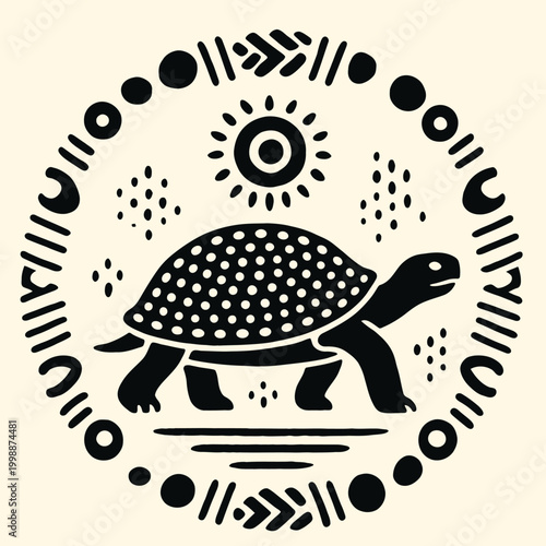 Turtle walking in a decorative pattern.