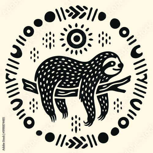 Sloth Hanging from Tree Branch.