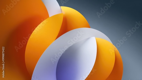 Abstract composition of curved shapes in vibrant orange and white against a smooth gradient background, evoking a sense of modern design and creativity