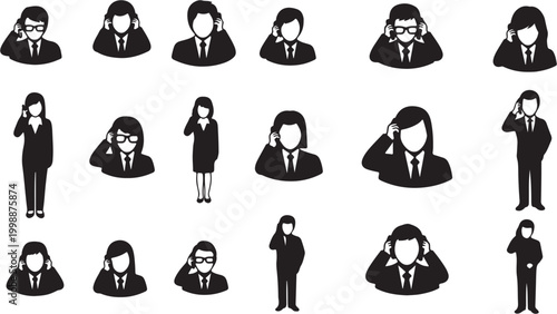 Diverse collection of people communicating on phones showcasing various expressions and poses.