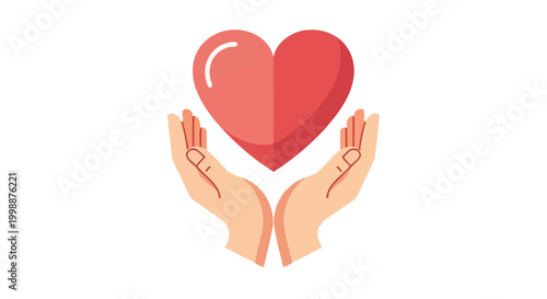 Caring Hands Holding Red Heart Symbol