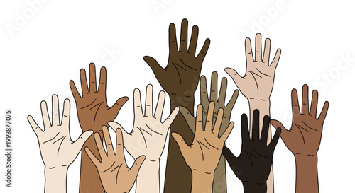 Diverse Hands Raised Up - Unity and Inclusion Concept