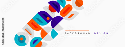 Abstract geometric shapes overlap, creating vibrant colorful background. Modern design elements suggest creativity, innovation.