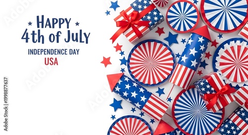 Festive 4th of july celebration with patriotic american flags and fireworks