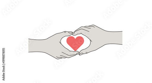 Hands forming a heart shape around a red heart symbol
