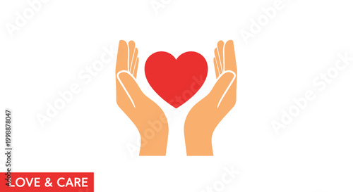 Hands holding a red heart, symbol of love, care, and support, health, and charity.