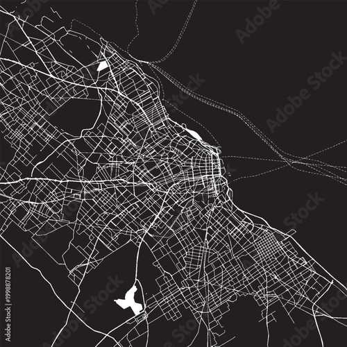 Buenos Aires Argentina Vector Map, Detailed City Street Map Black and White Minimalist Line Art
