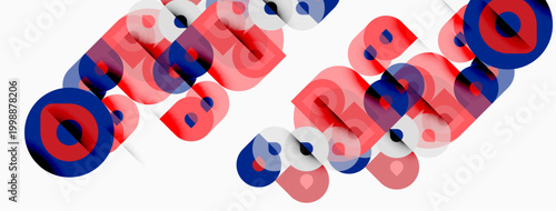 Abstract typography, overlapping red, blue circles. Letters form word, offset design, modern aesthetic. Clean background, simple composition.