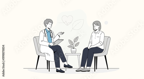 Doctor consulting patient, mental health, therapy session, support, conversation