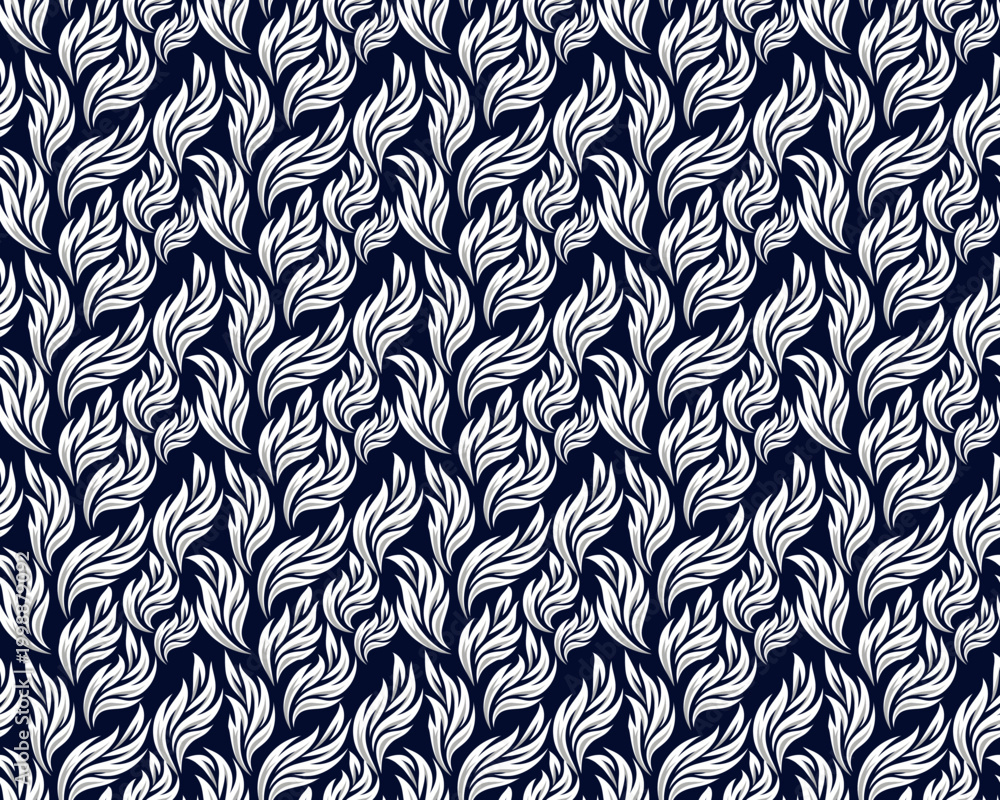 Fototapeta premium A seamless pattern of white leaves on a dark blue background with a repeating design