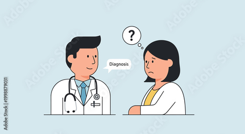 Doctor explains diagnosis to confused patient, medical consultation, healthcare concept