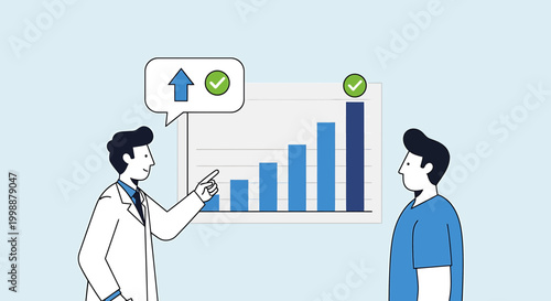 Doctor Explains Growth Chart to Colleague, Healthcare Success and Progress