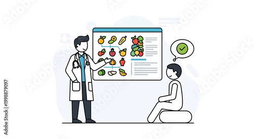Doctor Explains Healthy Diet Plan with Fruits and Vegetables Chart to Patient