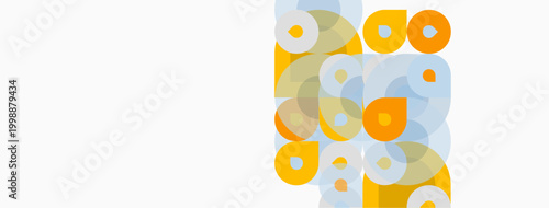 Abstract composition featuring overlapping circles. Yellow, blue hues dominate design. Minimalist aesthetic, clean background present.