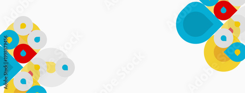 Abstract geometric shapes, circles, overlapping colors. Minimalist design, bright hues, clean aesthetic. Background is white space.