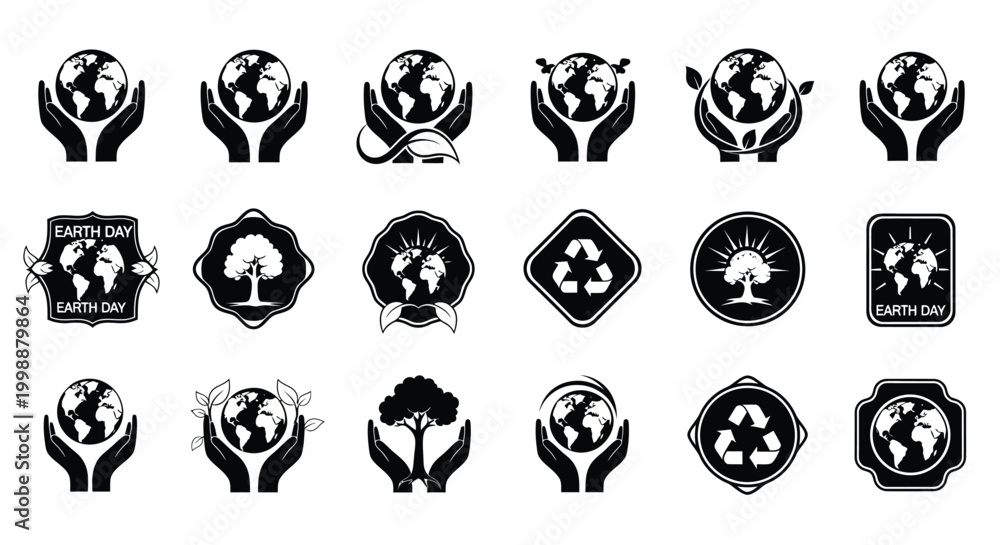 Εκτύπωση καμβά Collection of conceptual vector icons and symbols representing earth day environ