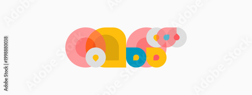Abstract colorful circles overlap, creating playful shapes. Design feels modern, simple, vibrant. Minimalist aesthetic, clean presentation.
