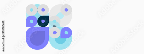 Abstract circles, varying shades purple, blue. Minimalist design, clean aesthetic, simple shapes, modern composition. Light background.