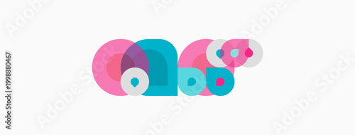 Abstract colorful shapes overlap, creating playful design. Circles, curves, pinks, blues dominate composition. Minimalist aesthetic.