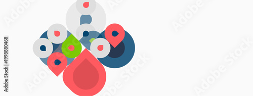 Abstract colorful circles overlap, creating dynamic composition. Shapes vary sizes, hues, offering visual interest. Minimalist design.