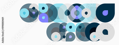 Abstract composition featuring overlapping circles. Various shades blue, gray create dynamic visual texture. Minimalist design, modern aesthetic.