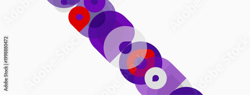 Abstract composition featuring overlapping circles, purple hues dominate, red accents present. Minimalist design, clean background.