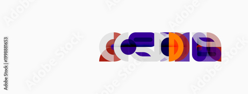 Abstract geometric shapes overlap, creating colorful design. Purple, orange hues dominate white background. Modern aesthetic.