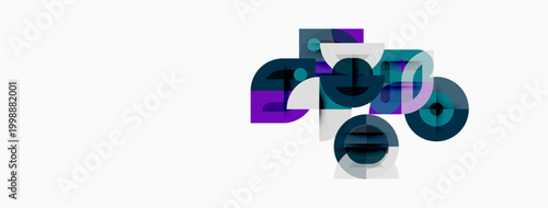 Abstract shapes overlap, creating layered purple, gray composition. Minimalist design, modern aesthetic, simple background.