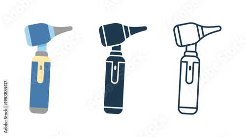 Otoscope medical tools set for ear inspection diagnostic equipment icon flat linear art.