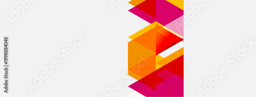 Abstract geometric shapes, orange, pink hues dominate composition. Minimalist design, clean lines, modern aesthetic. Simple, bold visual statement.